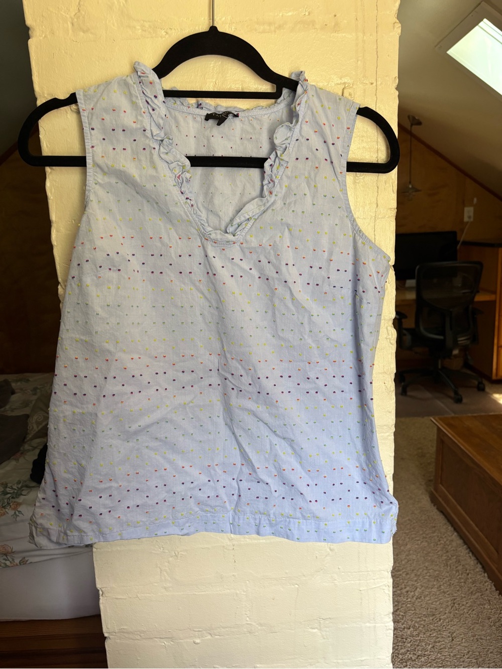 Talbots Light Blue Sleeveless Ruffle V-Neck Polka Dot Camisole